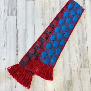 Gucci Blue and Red Logo puffer scarf